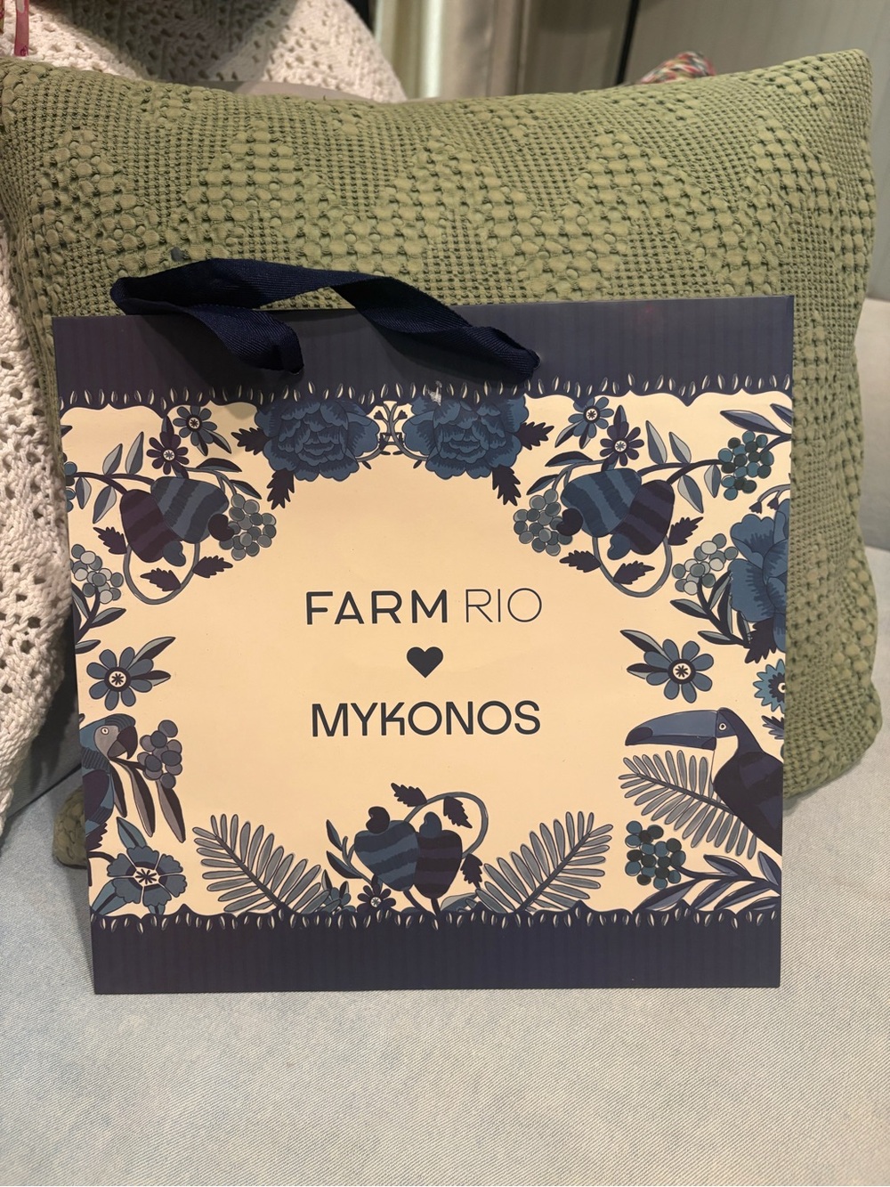 FARM RIO Cream and Navy Mykonos Floral shopping Bag